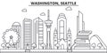 Washington, Seattle architecture line skyline illustration. Linear vector cityscape with famous landmarks, city sights