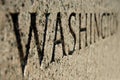 Washington sign on World War II memorial in DC