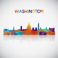 Washington skyline silhouette in colorful geometric style.