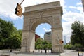 The Washington Square Arch, at the park`s northern gateway, New York, NY, USA