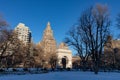 Washington Square Park Covered in Snow during the Winter in Greenwich Village of New York City Royalty Free Stock Photo