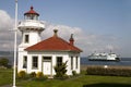 Washington State Coastal Lighthouse Nautical Beacon Ferry Boat T Royalty Free Stock Photo