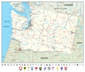 Washington state map with roads and map pointers Royalty Free Stock Photo
