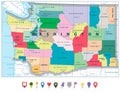 Washington state political map and flat icon set