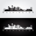 Washington state skyline and landmarks silhouette.