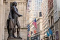 Washington Statue on the front of facade of the Federal Hall , Wall street, Manhattan, New York City