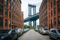 Washington Street and the Manhattan Bridge, in DUMBO, Brooklyn, New York City