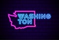 Washington US state glowing neon lamp sign Realistic vector illustration Blue brick wall glow