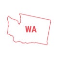 Washington US state map red outline border. Vector illustration. Two-letter state abbreviation