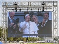 Pope Francis greets the people at the Congress Building during h