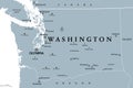 Washington, WA, gray political map, US state, The Evergreen State