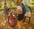 Wasini island, Kenya, AFRICA - February 26, 2020: Little local children begging for sweets from tourists on Wasini