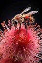 Wasp closeup with pink plant