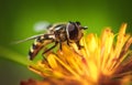 Wasp collects nectar from flower crepis alpina