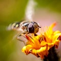 Wasp collects nectar from flower crepis alpina