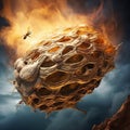 Ai Generated illustration Wildlife Concept of Wasp Nest