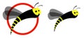 Wasp predatory insect in cartoon style. Round logo in black and yellow colors. Isolated vector on white background Royalty Free Stock Photo