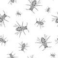 Wasp seamless pattern. Black elements on white background. Vector illustration with insect Royalty Free Stock Photo