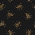 Wasp seamless pattern. Black elements on white background. Vector illustration with insect Royalty Free Stock Photo