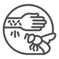 Wasp sting allergy line icon, Allergy concept, Allergies to insect stings sign on white background, Hand with irritate