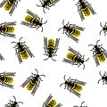 Wasps seamless pattern. Pest insects