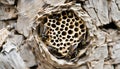 Wasps Tending to Their Nest in a Hollow Tree