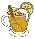 Wassail hot apple cider traditional winter cocktail. Stylish hand-drawn doodle cartoon style winter or autumn warm drink