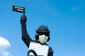 Wasserburg, Germany - 2020, April 17: Monument with mask for covid-19. Stay at home protest