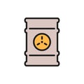 Waste barrel, toxic container, radioactive waste flat color line icon.