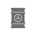 Waste barrel, toxic container, radioactive waste grey icon.