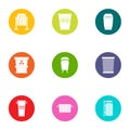 Waste basket icons set, flat style