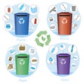 Waste bin as infographics zero waste, vector stock illustration with colored bins or bins for waste as an eco-friendly lifestyle