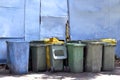 Waste bin dirty, dumpster junk recycle, pile of bin plastic many for waste trash dump, bins for waste garbage dustbin for disposal