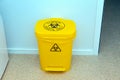 Waste bin for medical biohazard waste in the hospital laboratory Royalty Free Stock Photo