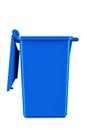 Waste bin with open lid in blue, isolated in white. Garbage recycling concept Royalty Free Stock Photo