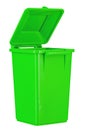 Waste bin with open lid in green, isolated in white. Garbage recycling concept Royalty Free Stock Photo