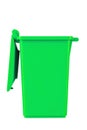 Waste bin with open lid in green, isolated in white. Garbage recycling concept Royalty Free Stock Photo