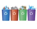 Waste bins with plastic, metal, glass, paper garbage isolated on a white background, flat vector stock illustration with a waste Royalty Free Stock Photo