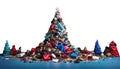 The waste of christmas, christmas trees made from garbage, broken gifts, paper, cardboard Overconsumption concept isolated on