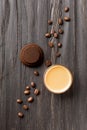 Waste coffee, cup of espresso on a black wooden background top view Royalty Free Stock Photo