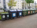 Waste collection bins in an urban area