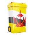 Waste container with Bruneian flag, 3D rendering