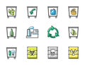 Waste disposal, icons, linear with colored shadow