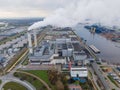 Waste energy recovery plant, Amsterdam Westpoort burning waste to recovery energy. Aerial drone view