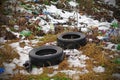 Waste garbage land pollution. Auto tires.