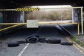 Waste Ground With Rubber Tyre`s Urban Look Under A Motorway Bridge