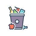 Color illustration icon for Waste, worthless and garbage