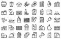 Waste icons set, outline style