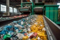 Waste management Conveyor belt with accumulated waste at recycling plant