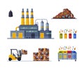 Waste Management or Garbage Processing Factory or Plant Vector Set